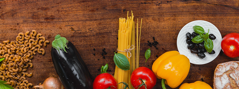 Table with vegetables and grains