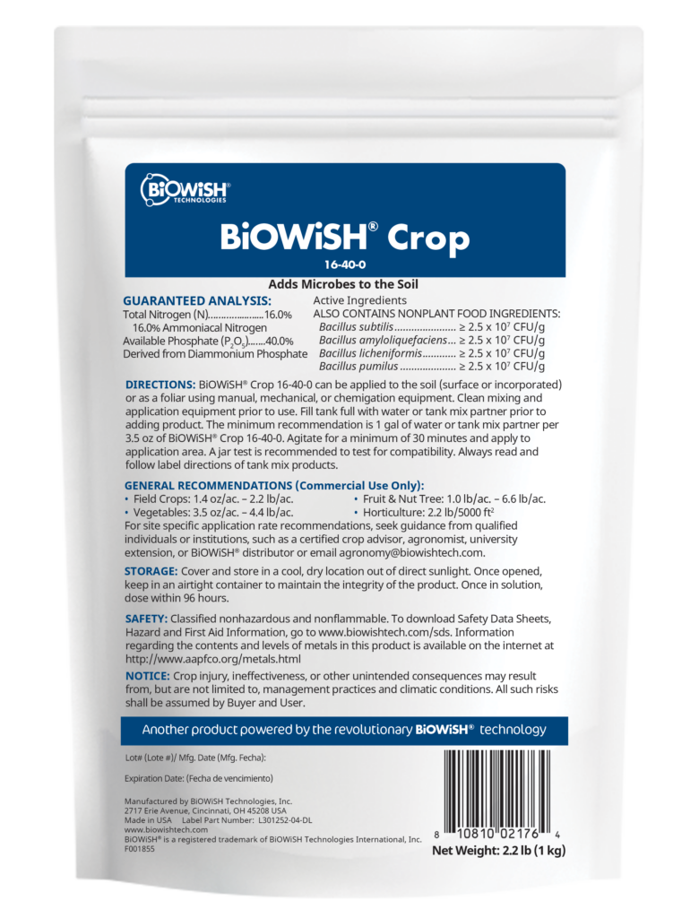 BiOWiSH 16-40-0 crop product label