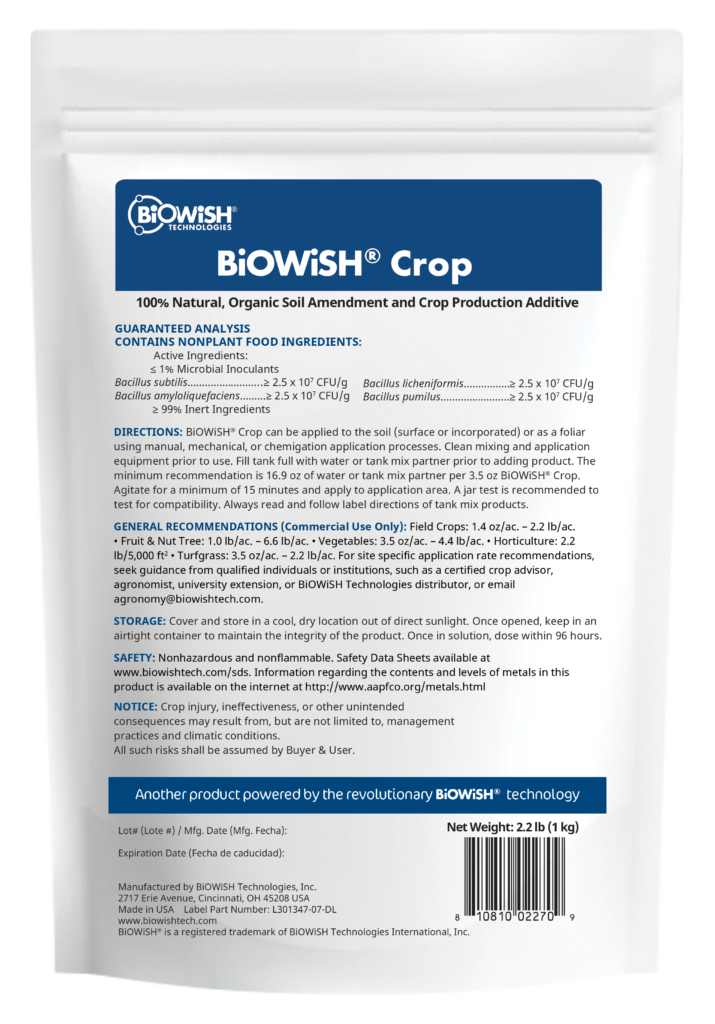 BiOWiSH Crop Product Label